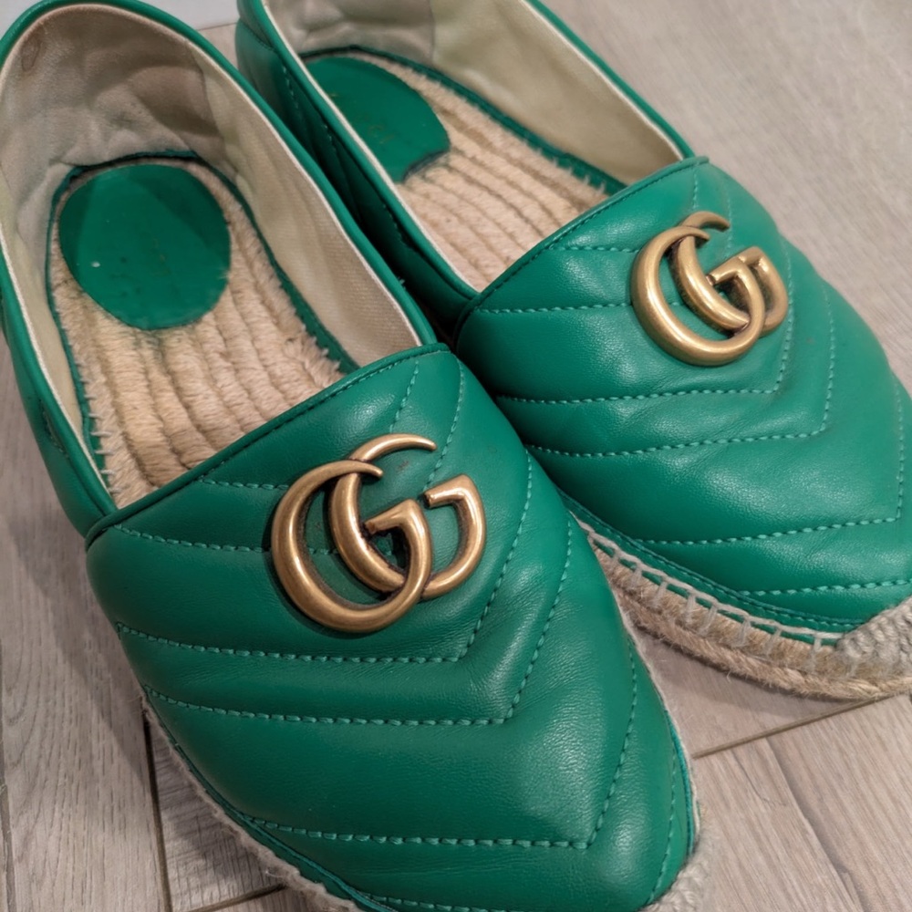 Gucci Emerald Espadrilles with Gold Logo